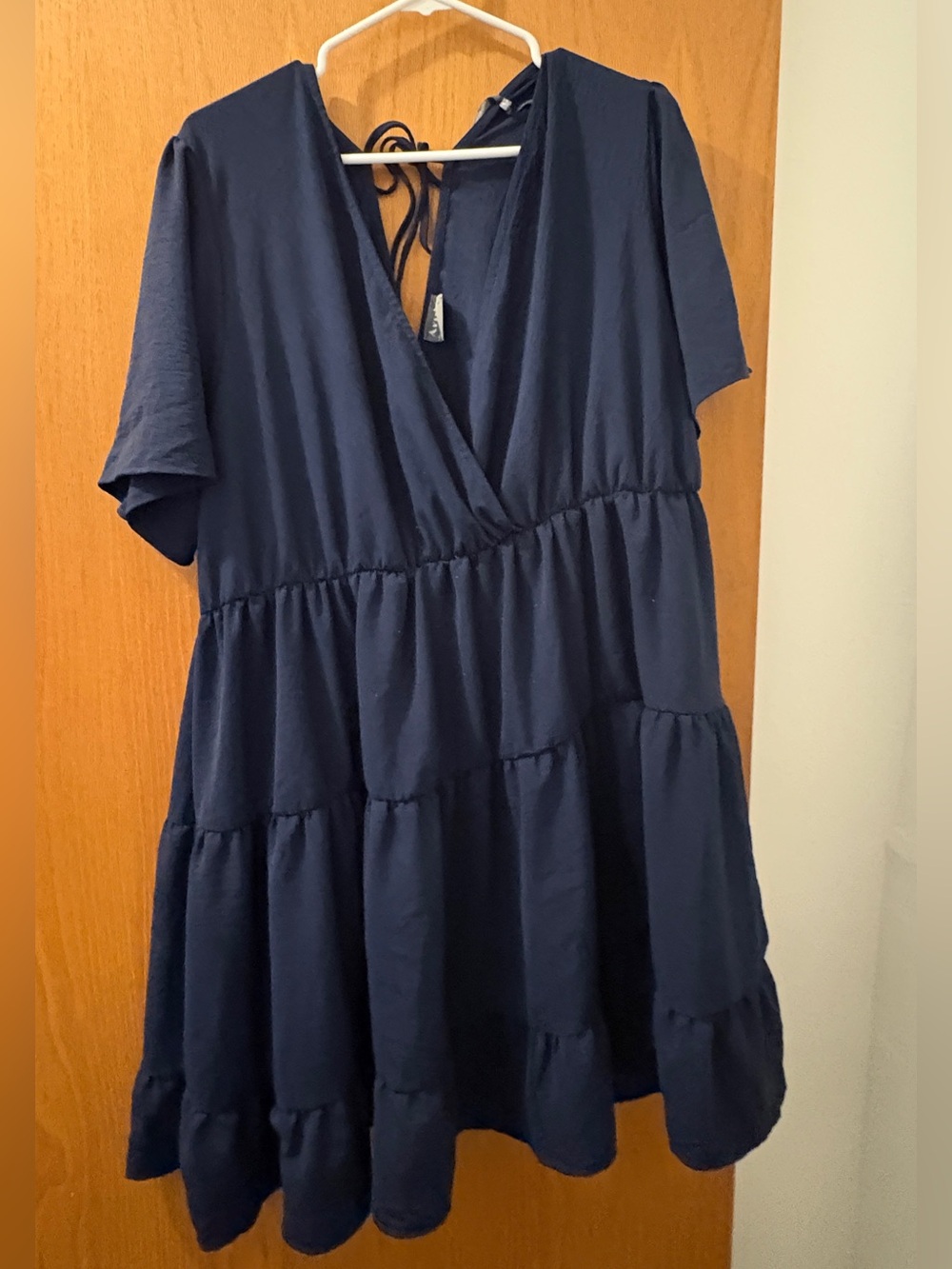 ARULA Navy Tiered V-Neck Midi Dress